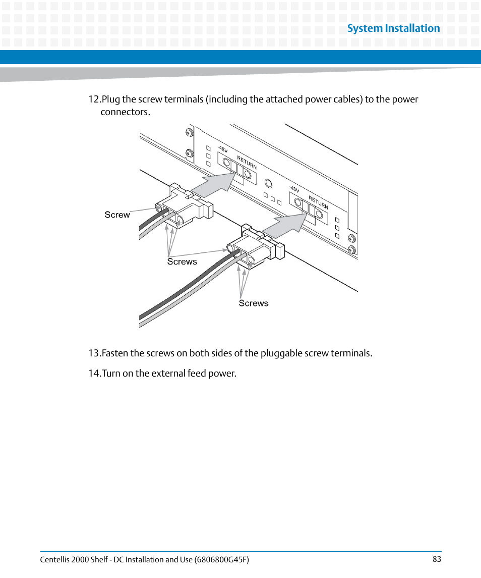 Artesyn Centellis 2000 Shelf - DC Installation and Use (June 2014) User Manual | Page 83 / 176