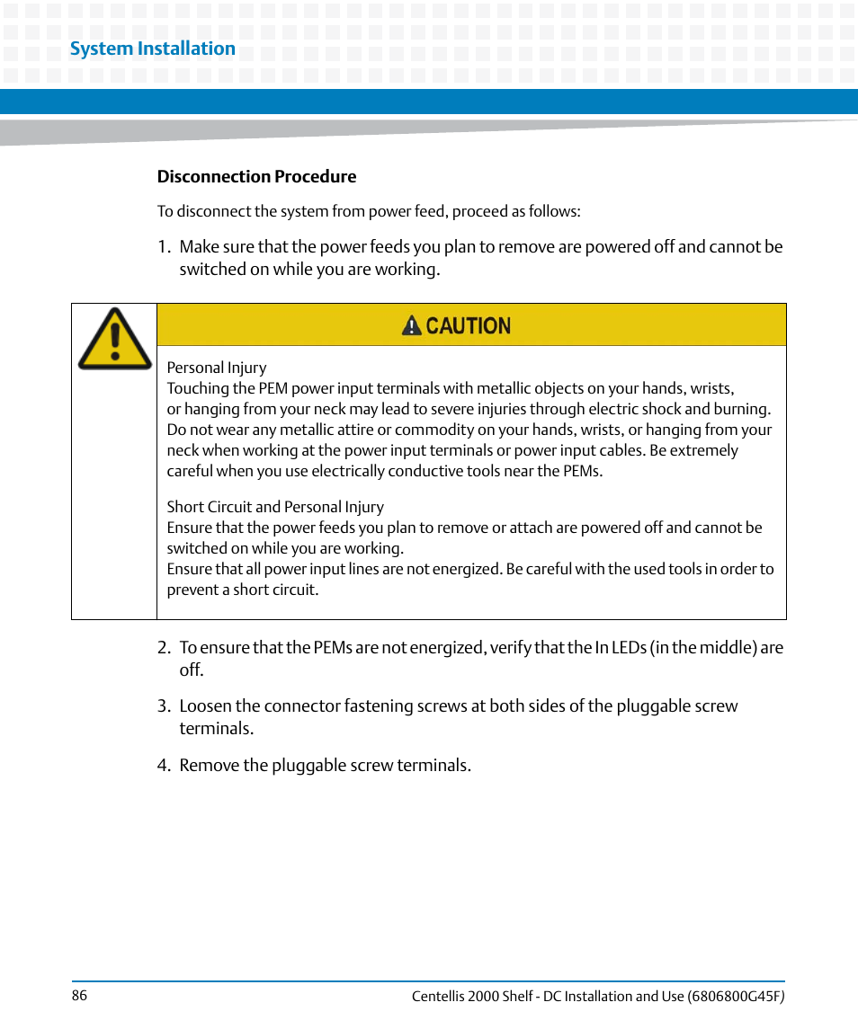 Artesyn Centellis 2000 Shelf - DC Installation and Use (June 2014) User Manual | Page 86 / 176