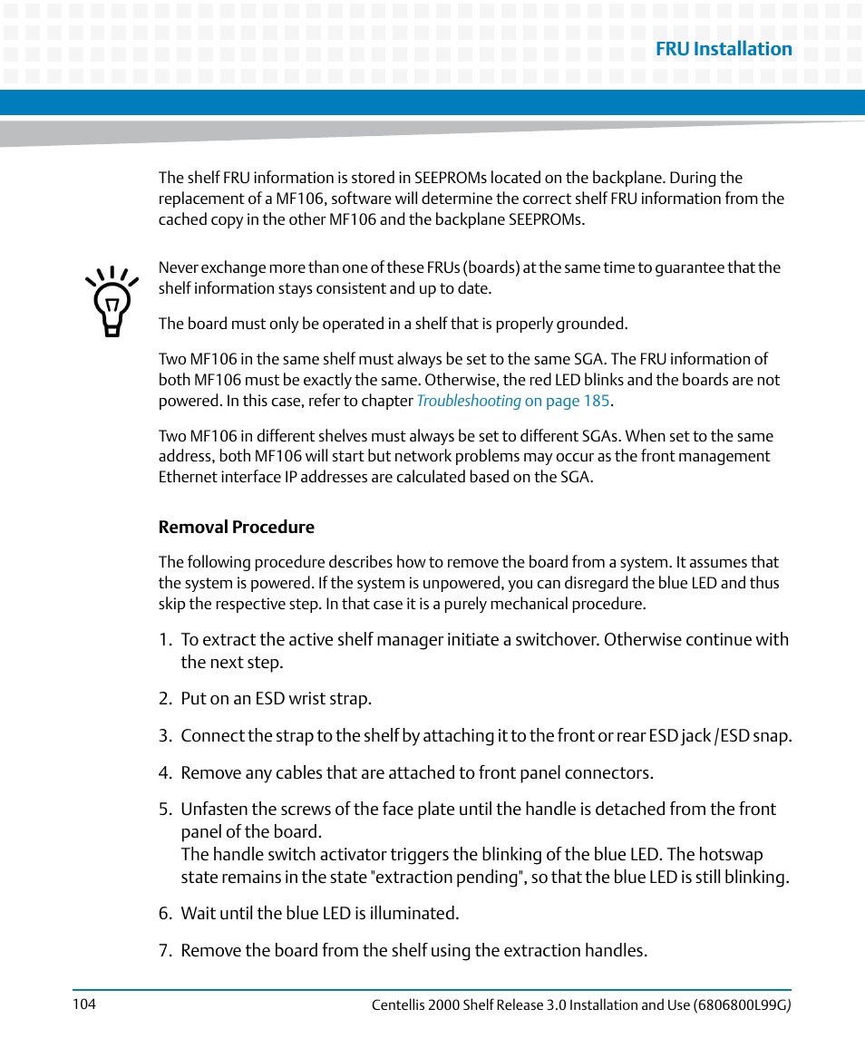 Artesyn Centellis 2000 Shelf Release 3.0 Installation and Use (May 2014) User Manual | Page 104 / 192