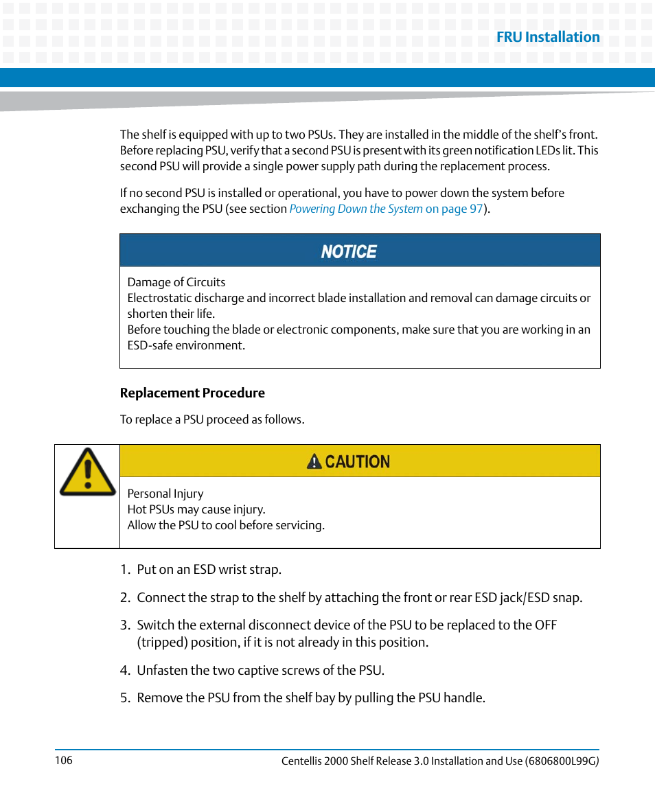 Artesyn Centellis 2000 Shelf Release 3.0 Installation and Use (May 2014) User Manual | Page 106 / 192