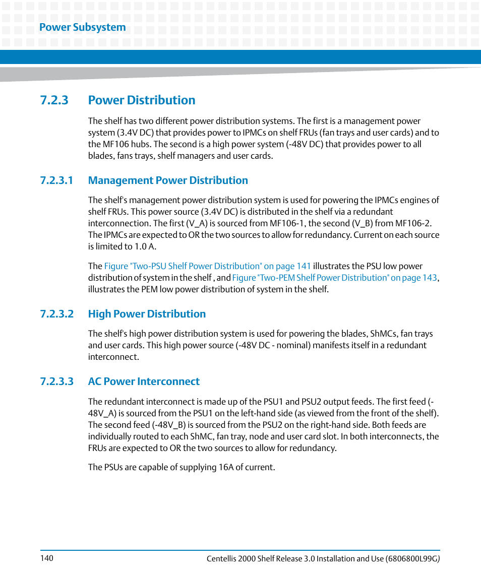 3 power distribution, 1 management power distribution, 2 high power distribution | 3 ac power interconnect | Artesyn Centellis 2000 Shelf Release 3.0 Installation and Use (May 2014) User Manual | Page 140 / 192