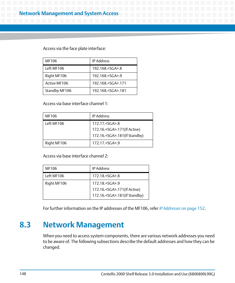 3 network management, Network management, Network management and system access | Artesyn Centellis 2000 Shelf Release 3.0 Installation and Use (May 2014) User Manual | Page 148 / 192