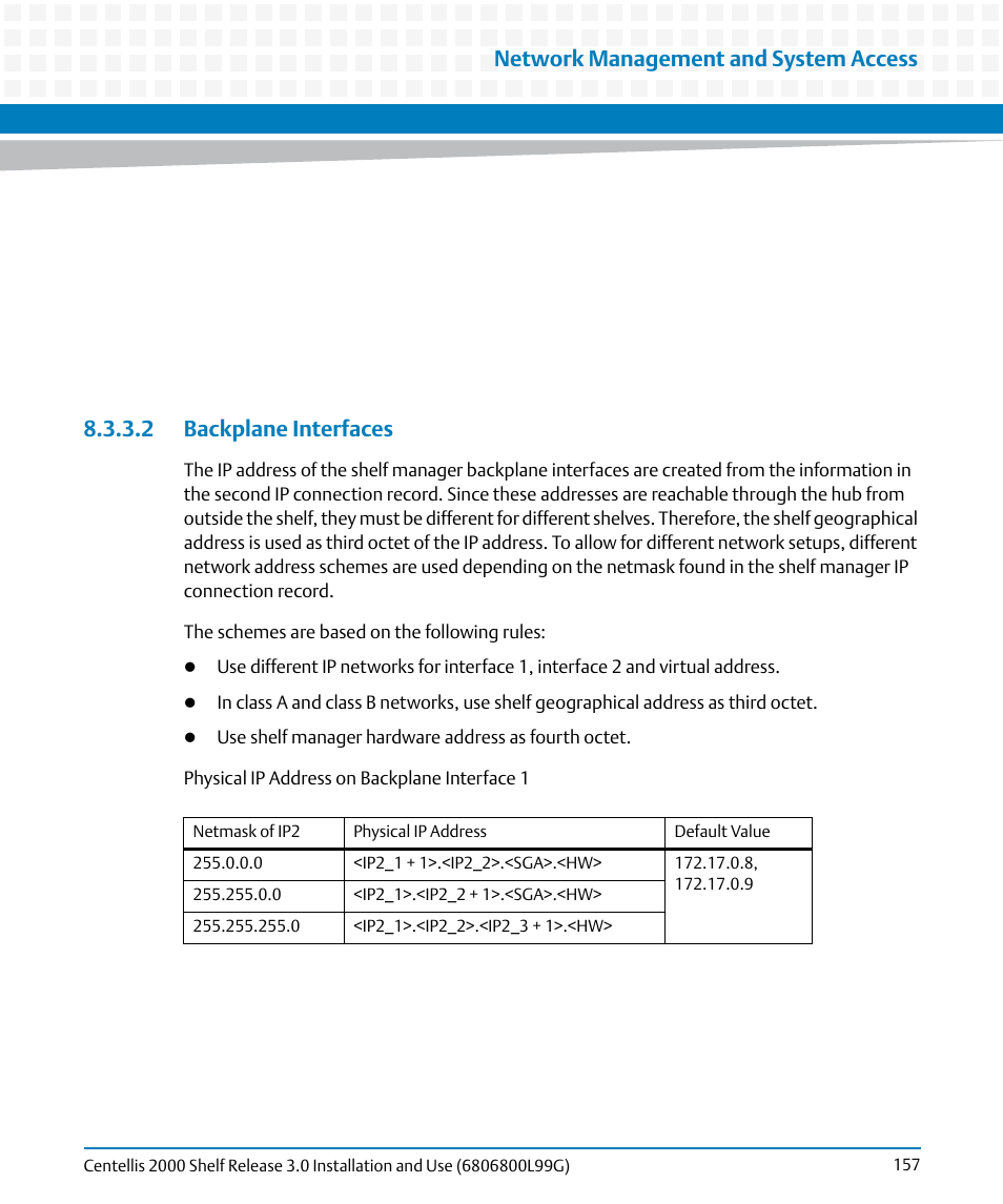 2 backplane interfaces, Network management and system access | Artesyn Centellis 2000 Shelf Release 3.0 Installation and Use (May 2014) User Manual | Page 157 / 192