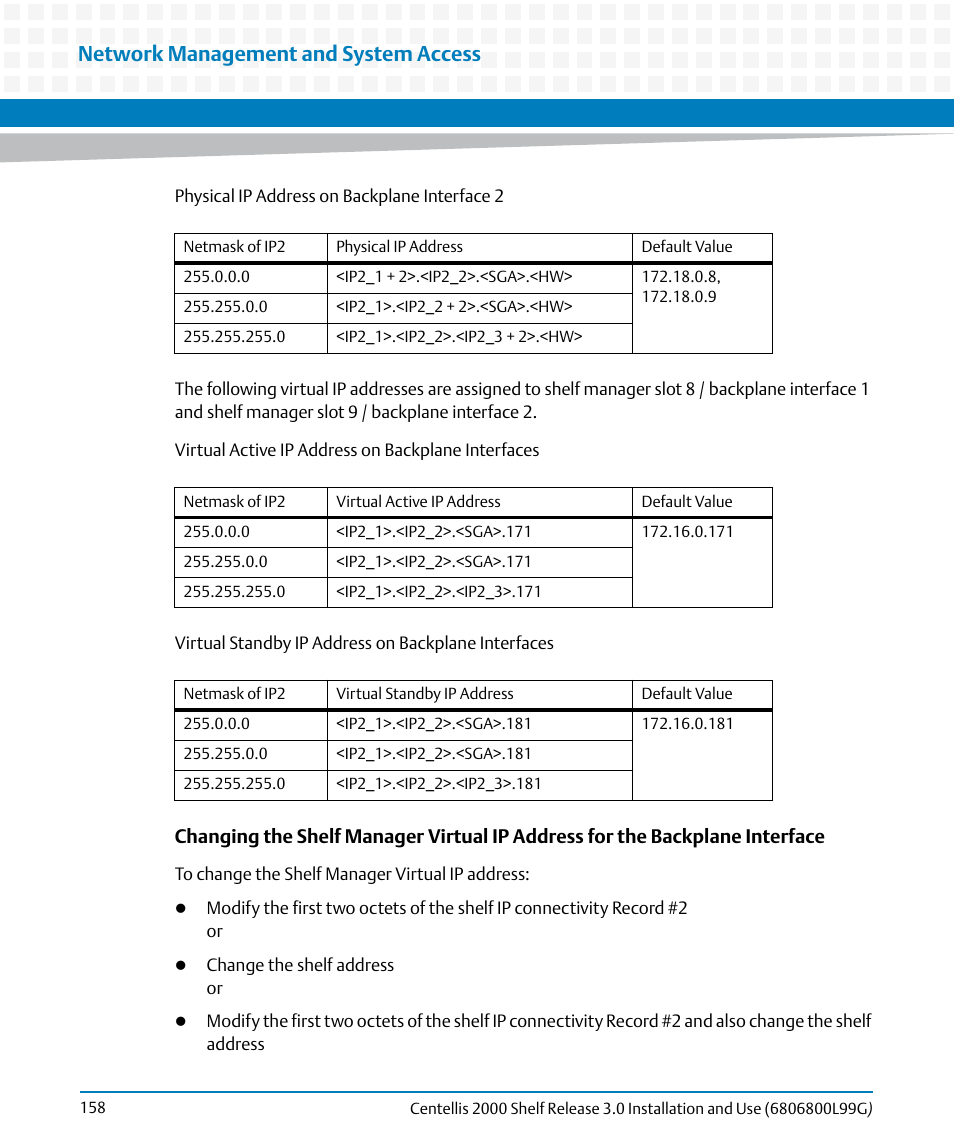 Network management and system access | Artesyn Centellis 2000 Shelf Release 3.0 Installation and Use (May 2014) User Manual | Page 158 / 192