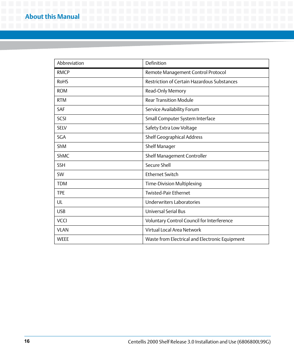 About this manual | Artesyn Centellis 2000 Shelf Release 3.0 Installation and Use (May 2014) User Manual | Page 16 / 192