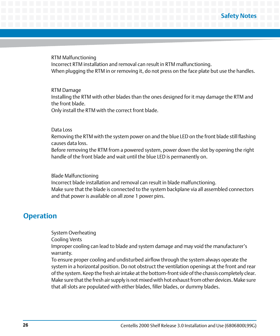 Operation | Artesyn Centellis 2000 Shelf Release 3.0 Installation and Use (May 2014) User Manual | Page 26 / 192