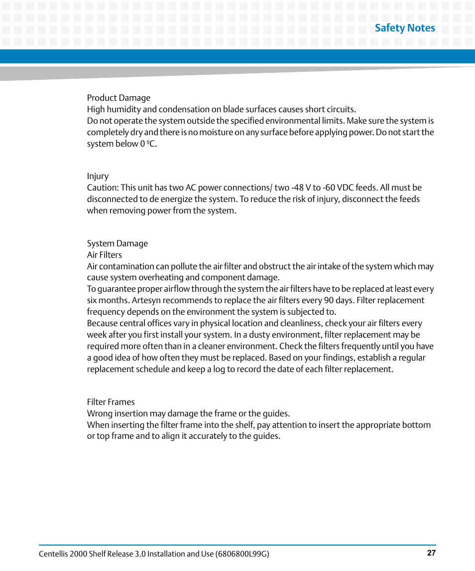 Artesyn Centellis 2000 Shelf Release 3.0 Installation and Use (May 2014) User Manual | Page 27 / 192