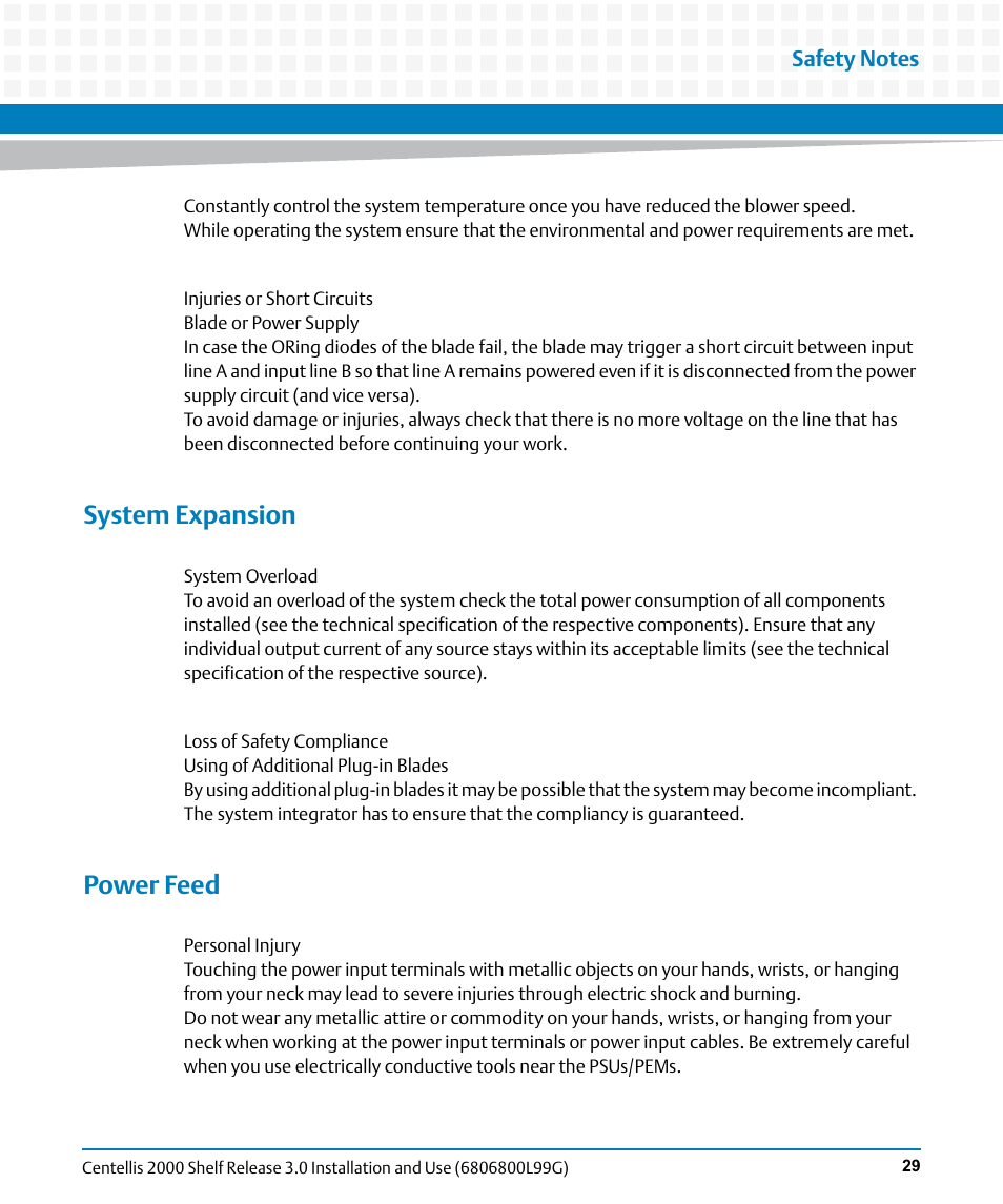 System expansion, Power feed | Artesyn Centellis 2000 Shelf Release 3.0 Installation and Use (May 2014) User Manual | Page 29 / 192