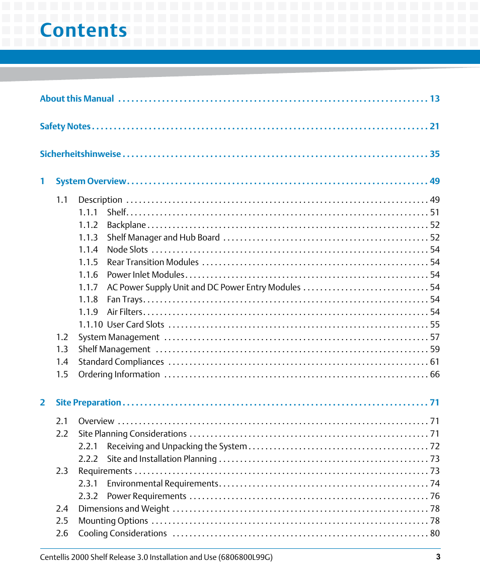 Artesyn Centellis 2000 Shelf Release 3.0 Installation and Use (May 2014) User Manual | Page 3 / 192