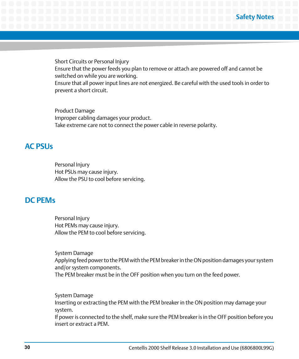 Ac psus, Dc pems | Artesyn Centellis 2000 Shelf Release 3.0 Installation and Use (May 2014) User Manual | Page 30 / 192