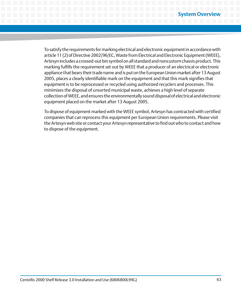 System overview | Artesyn Centellis 2000 Shelf Release 3.0 Installation and Use (May 2014) User Manual | Page 63 / 192