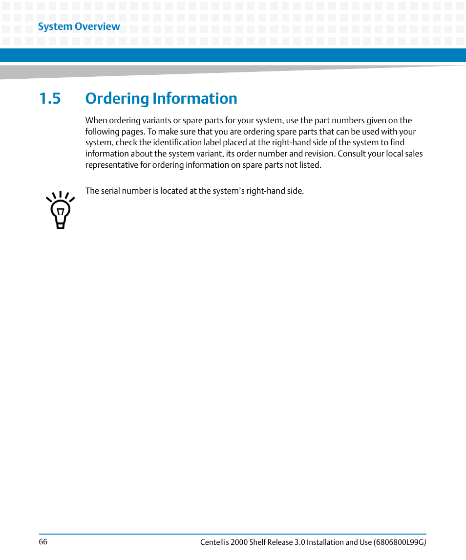 5 ordering information | Artesyn Centellis 2000 Shelf Release 3.0 Installation and Use (May 2014) User Manual | Page 66 / 192