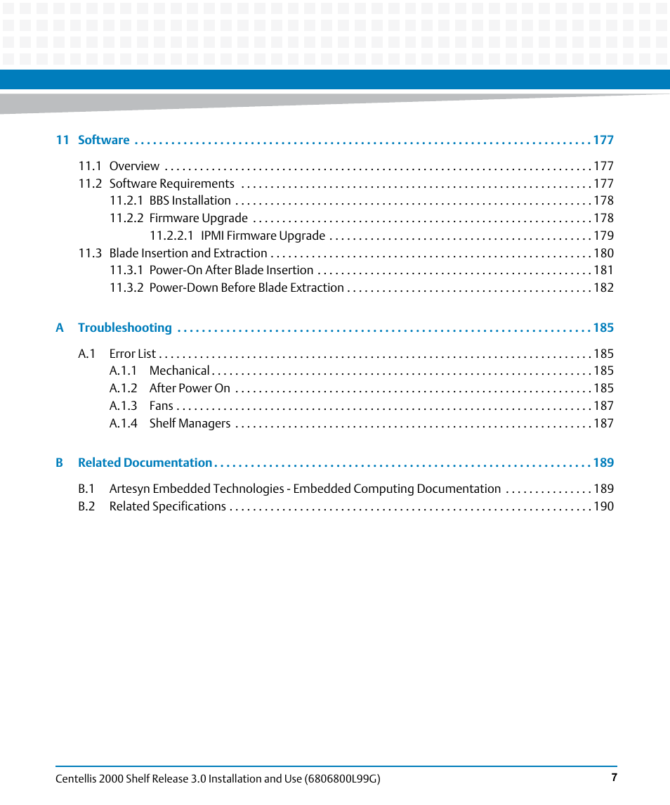 Artesyn Centellis 2000 Shelf Release 3.0 Installation and Use (May 2014) User Manual | Page 7 / 192