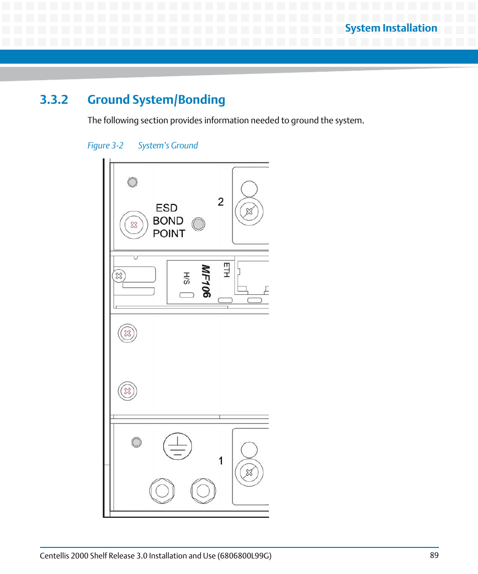 2 ground system/bonding, Figure 3-2, System’s ground | Artesyn Centellis 2000 Shelf Release 3.0 Installation and Use (May 2014) User Manual | Page 89 / 192