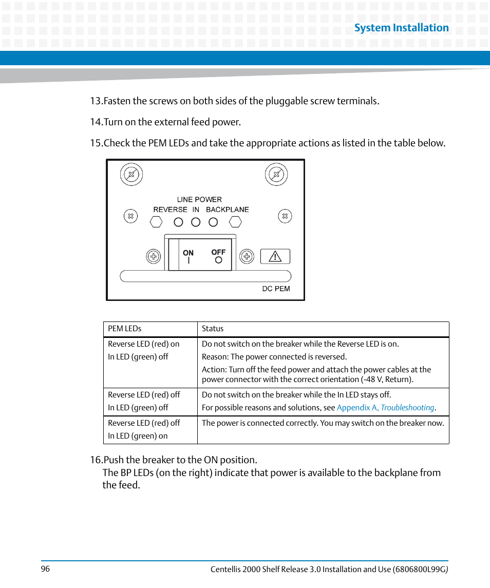 System installation | Artesyn Centellis 2000 Shelf Release 3.0 Installation and Use (May 2014) User Manual | Page 96 / 192