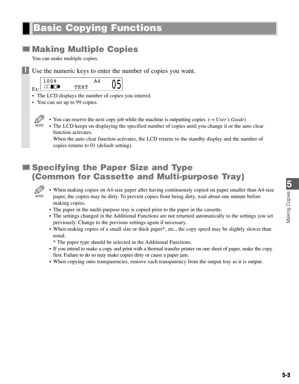 Basic copying functions, Making multiple copies | Canon PC-D340 User Manual | Page 32 / 66