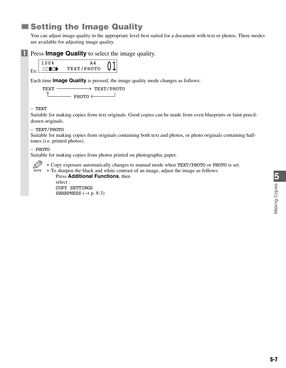 Setting the image quality | Canon PC-D340 User Manual | Page 36 / 66