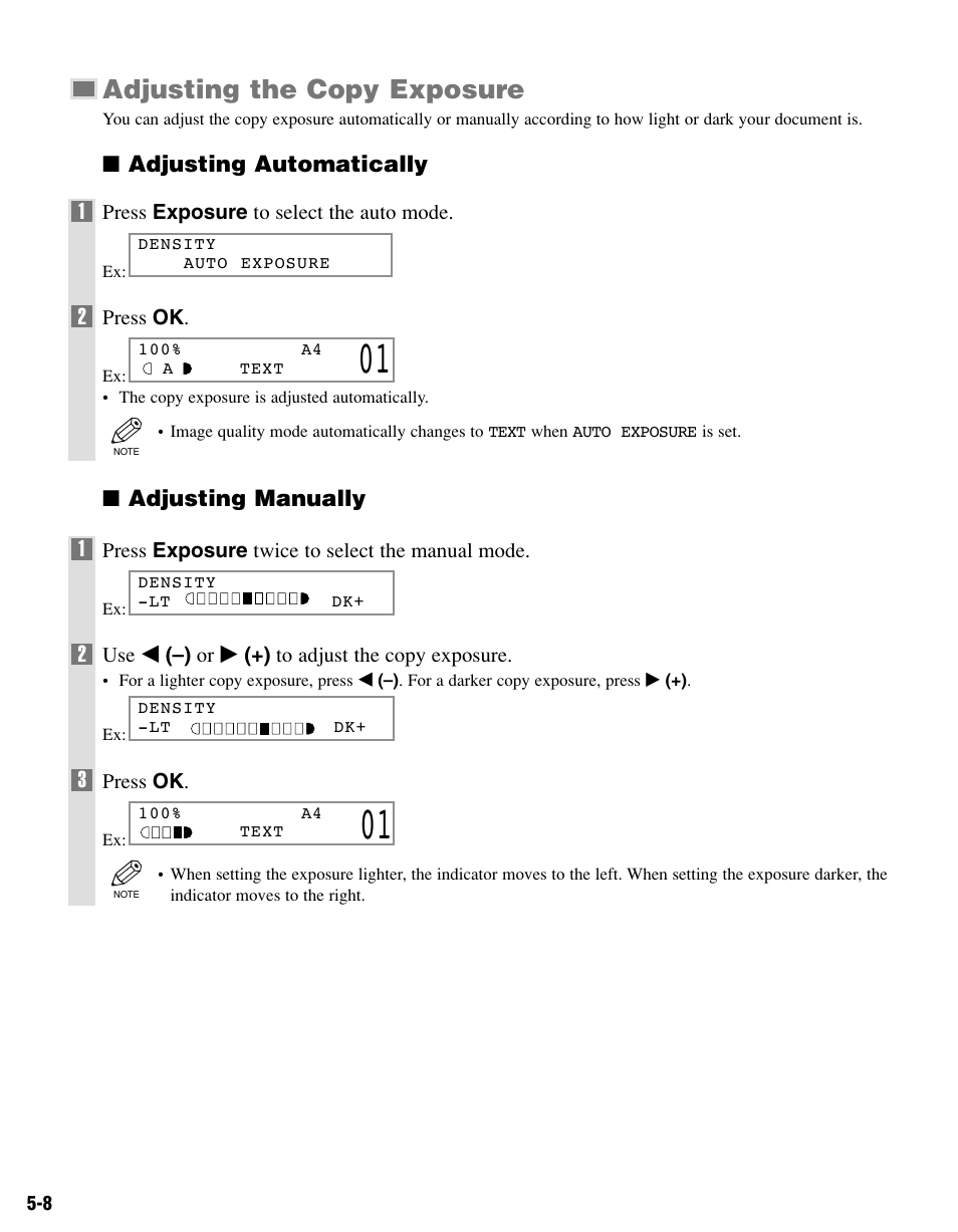 Adjusting the copy exposure | Canon PC-D340 User Manual | Page 37 / 66