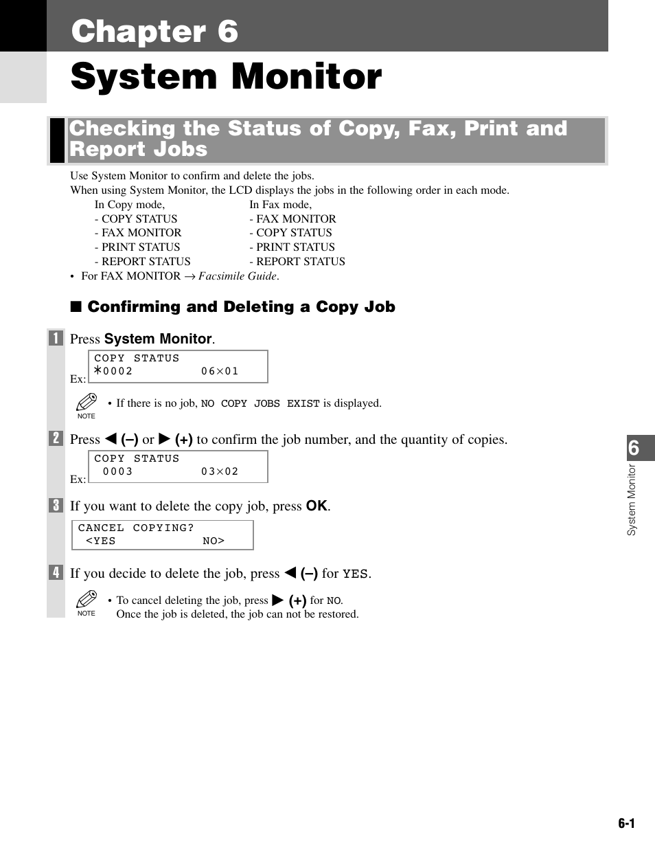 Chapter 6 system monitor, System monitor, Chapter 6 | Canon PC-D340 User Manual | Page 40 / 66