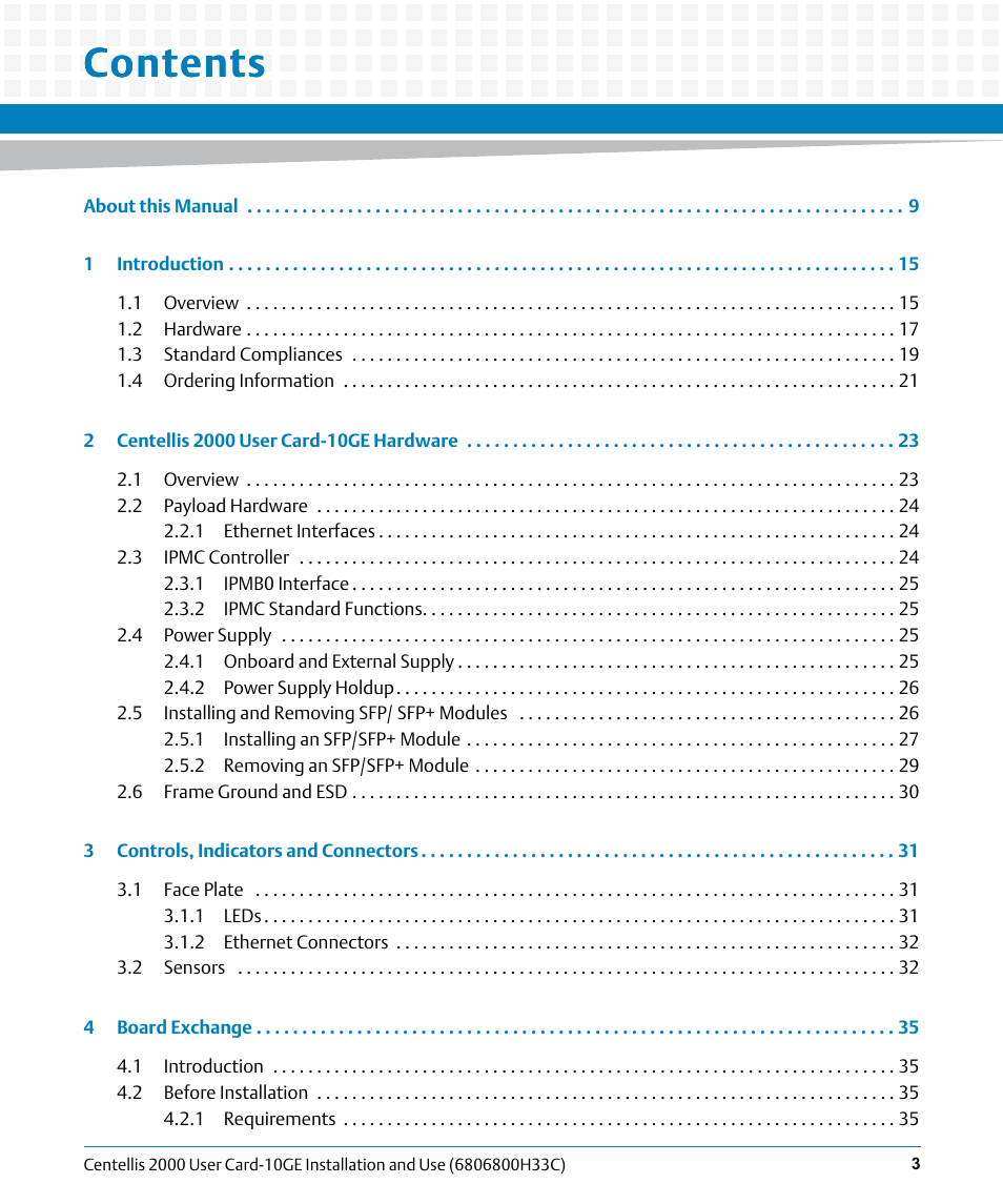 Artesyn Centellis 2000 User Card-10GE Installation and Use (May 2014) User Manual | Page 3 / 54