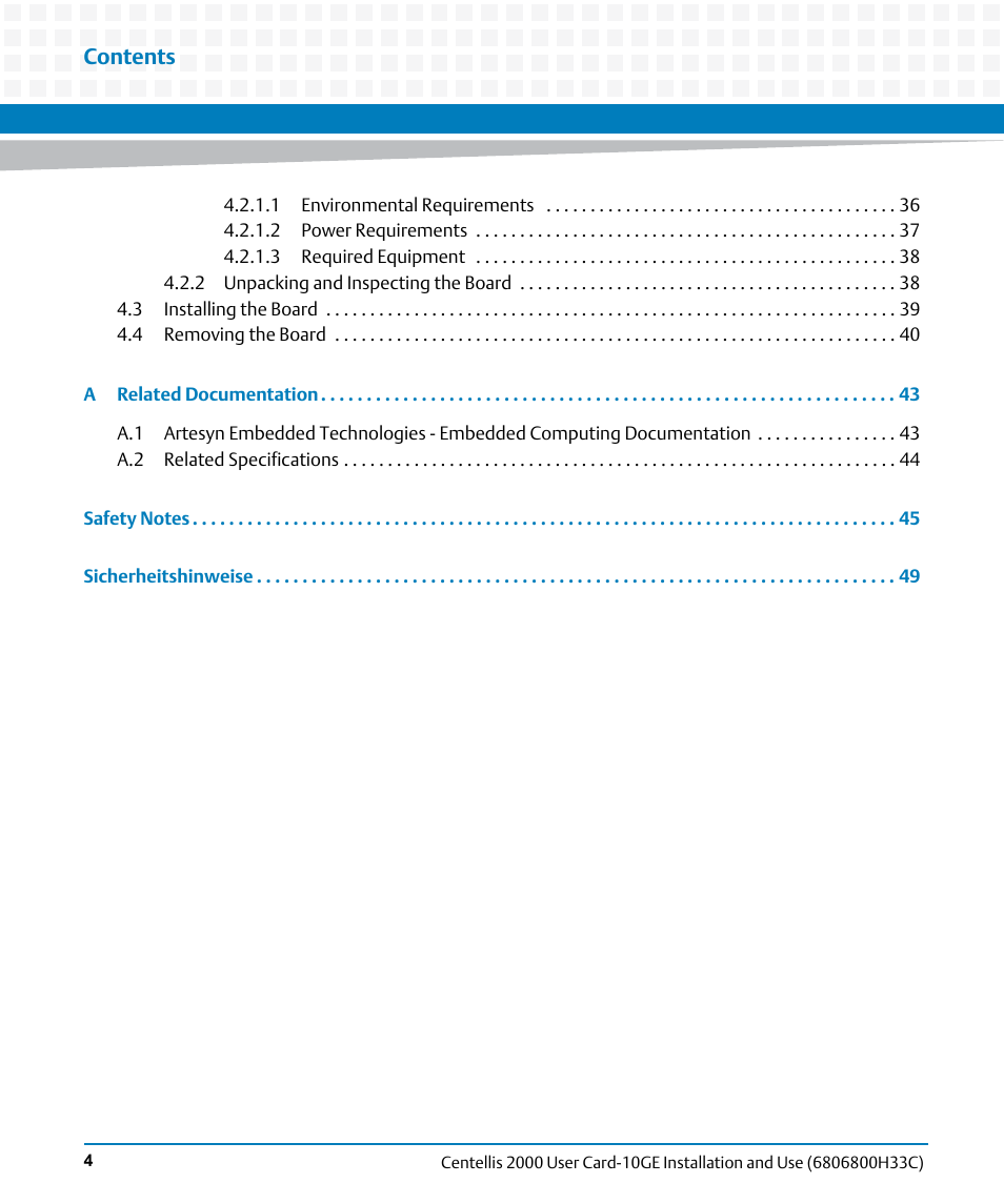 Artesyn Centellis 2000 User Card-10GE Installation and Use (May 2014) User Manual | Page 4 / 54
