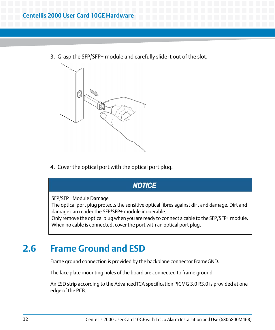 6 frame ground and esd | Artesyn Centellis 2000 User Card-10GE with Telco Alarm Installation and Use (May 2014) User Manual | Page 32 / 60