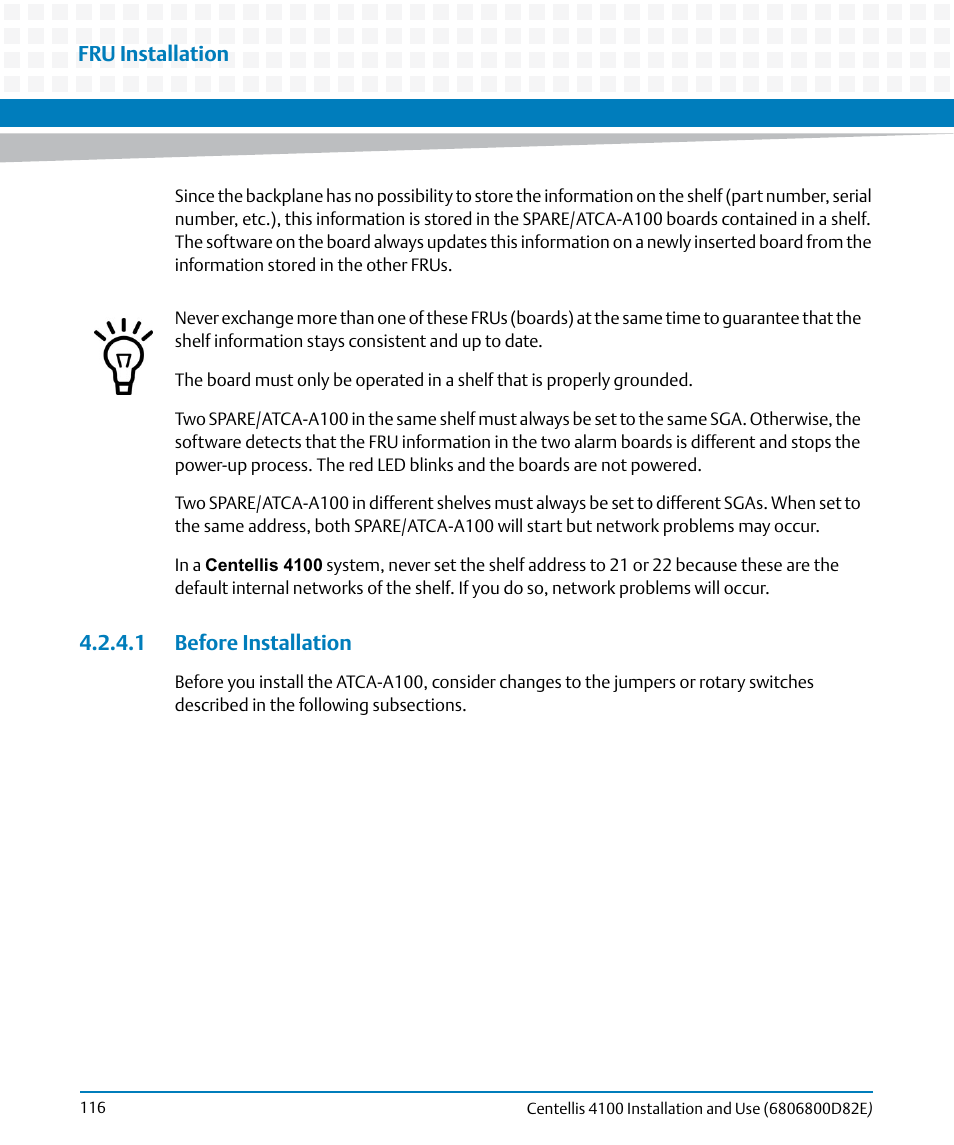 1 before installation, Before installation | Artesyn Centellis 4100 Installation and Use (2015) User Manual | Page 114 / 208