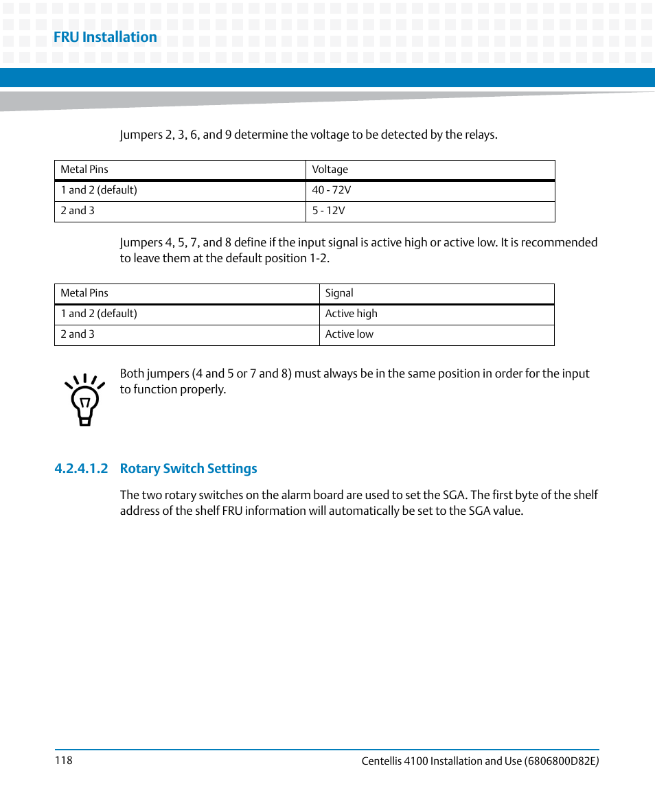 Fru installation | Artesyn Centellis 4100 Installation and Use (2015) User Manual | Page 116 / 208
