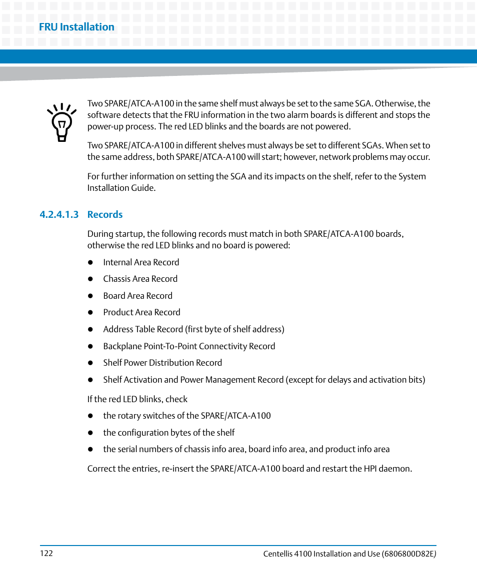 Fru installation | Artesyn Centellis 4100 Installation and Use (2015) User Manual | Page 120 / 208
