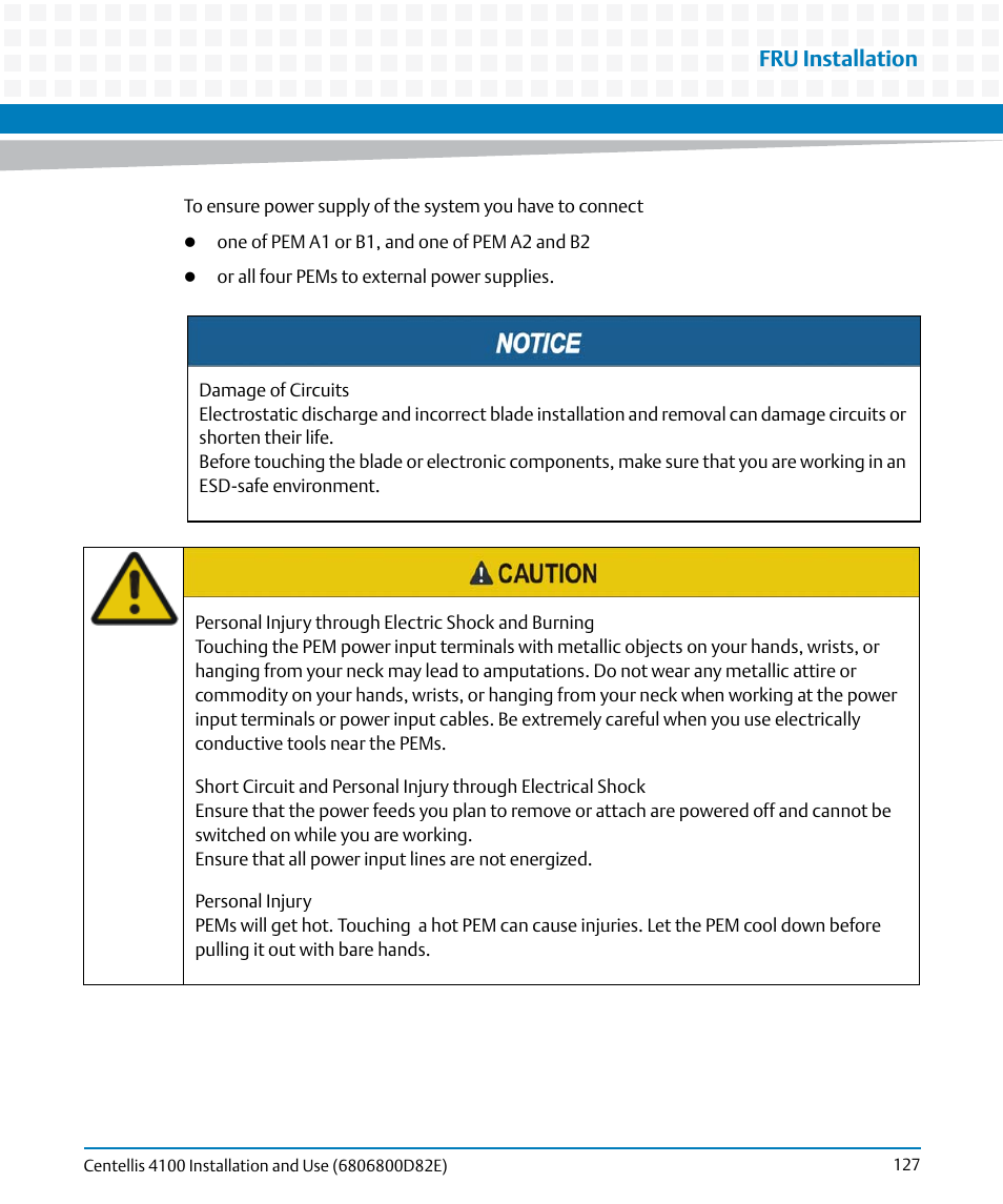 Fru installation | Artesyn Centellis 4100 Installation and Use (2015) User Manual | Page 125 / 208