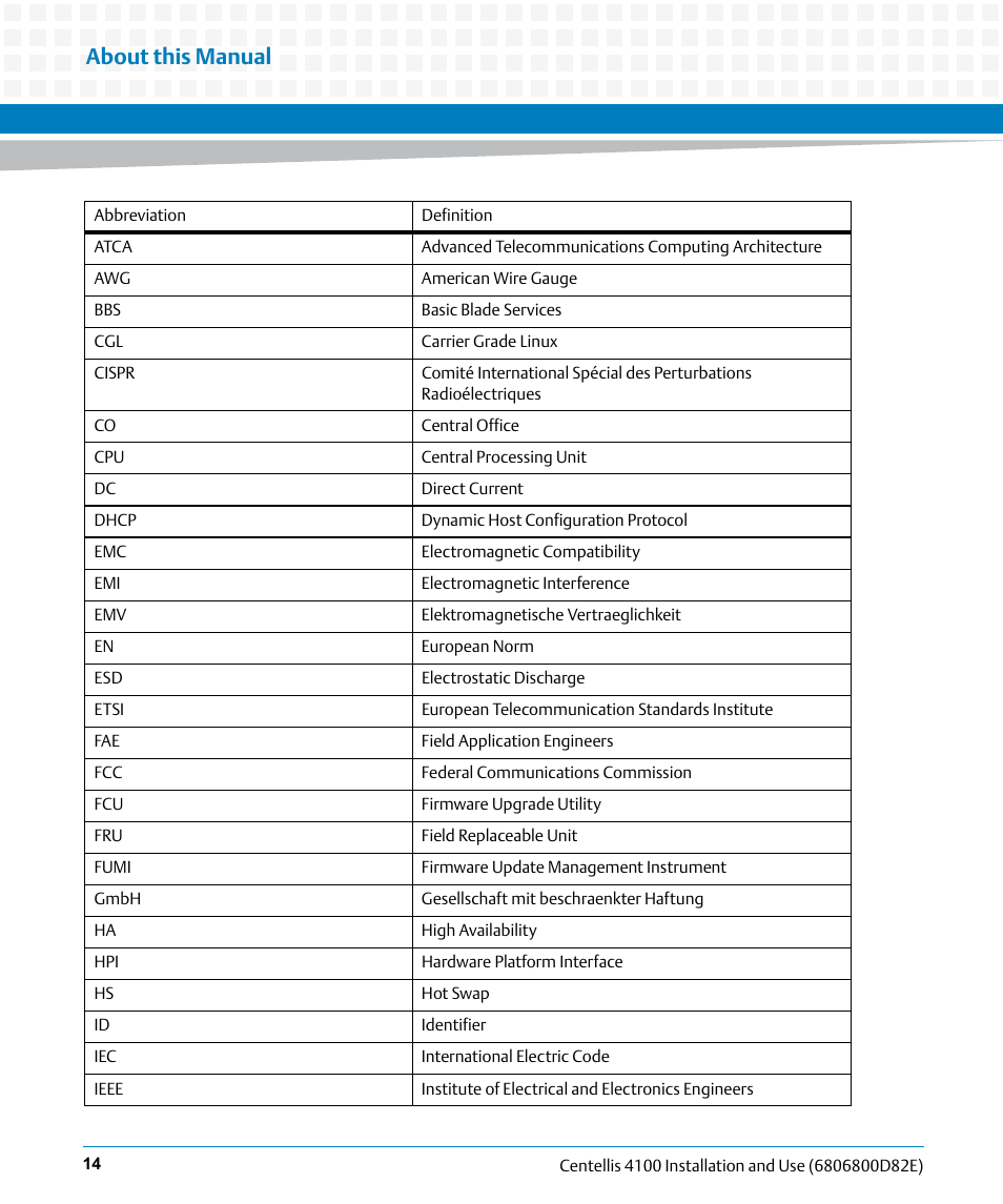 About this manual | Artesyn Centellis 4100 Installation and Use (2015) User Manual | Page 14 / 208