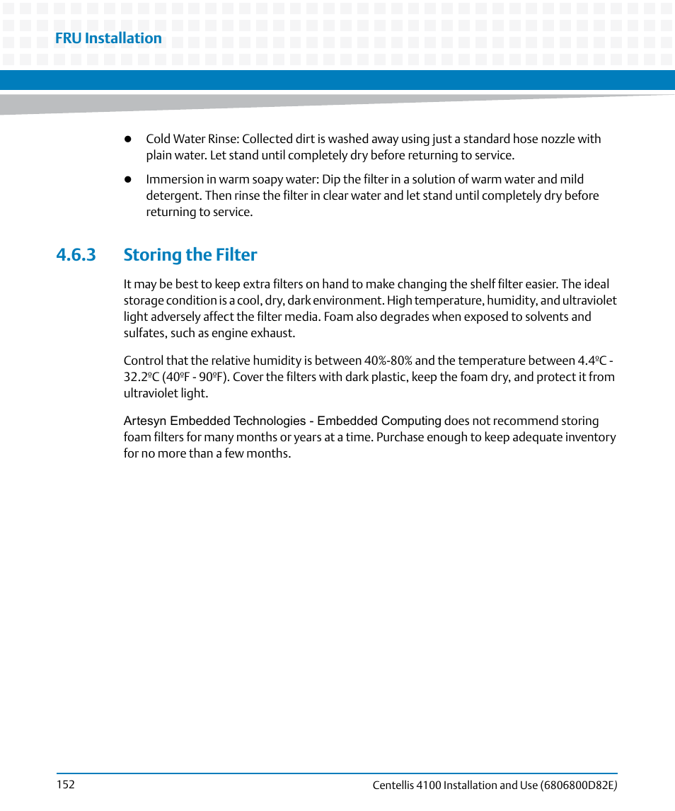 3 storing the filter | Artesyn Centellis 4100 Installation and Use (2015) User Manual | Page 150 / 208