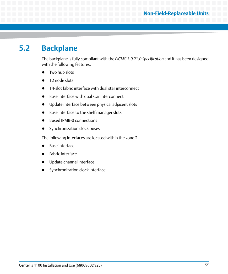 2 backplane, Non-field-replaceable units | Artesyn Centellis 4100 Installation and Use (2015) User Manual | Page 153 / 208