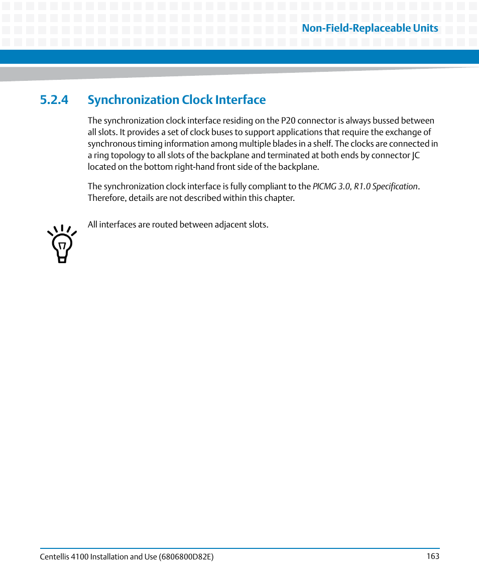 4 synchronization clock interface | Artesyn Centellis 4100 Installation and Use (2015) User Manual | Page 161 / 208