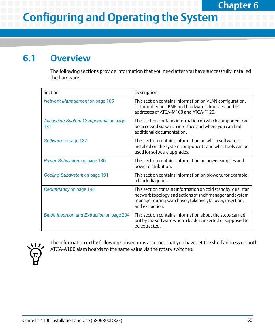 Configuring and operating the system, 1 overview, Chapter 6, configuring and operating the | Chapter 6 | Artesyn Centellis 4100 Installation and Use (2015) User Manual | Page 163 / 208