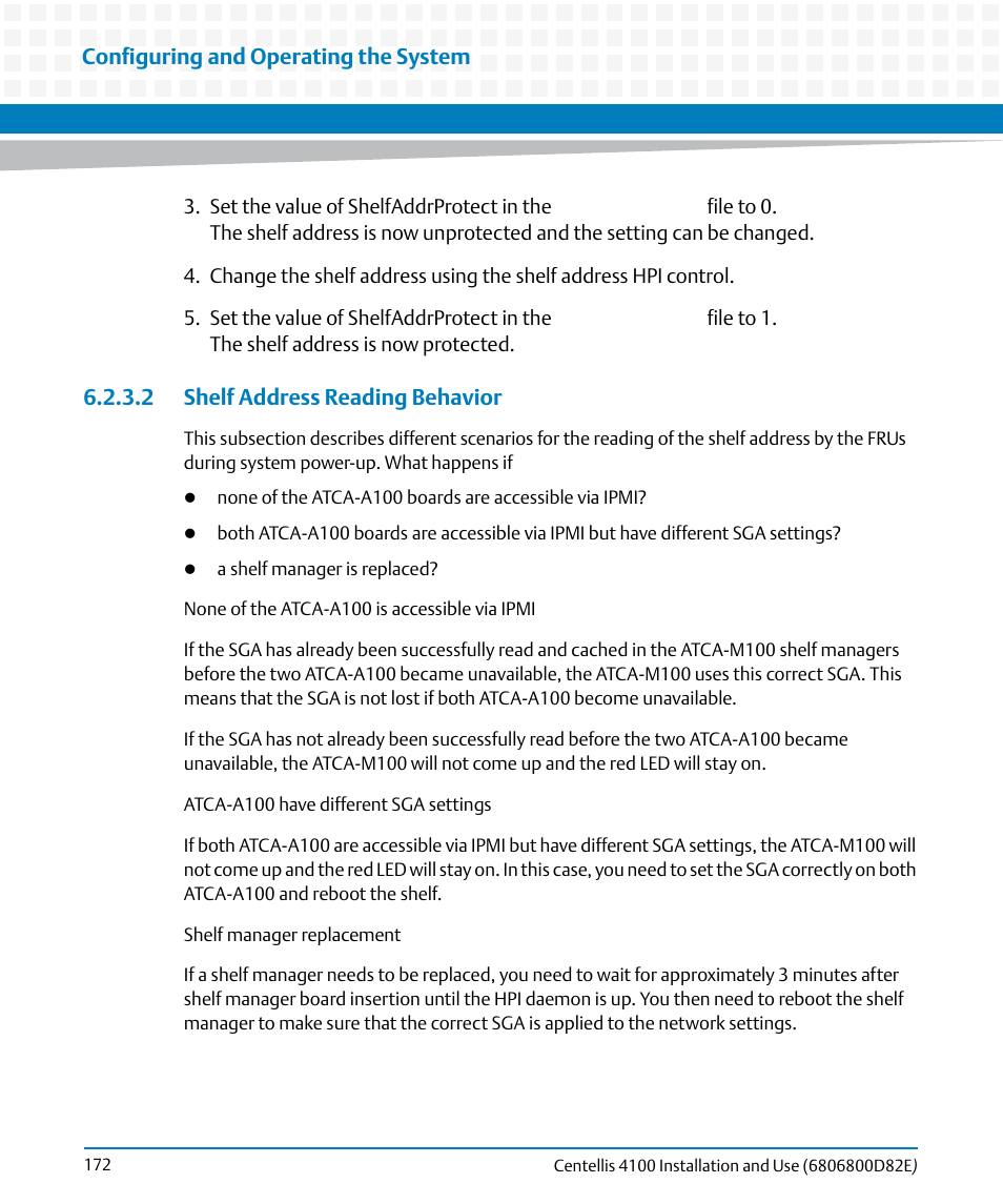 2 shelf address reading behavior, Shelf address reading behavior, Configuring and operating the system | Artesyn Centellis 4100 Installation and Use (2015) User Manual | Page 170 / 208