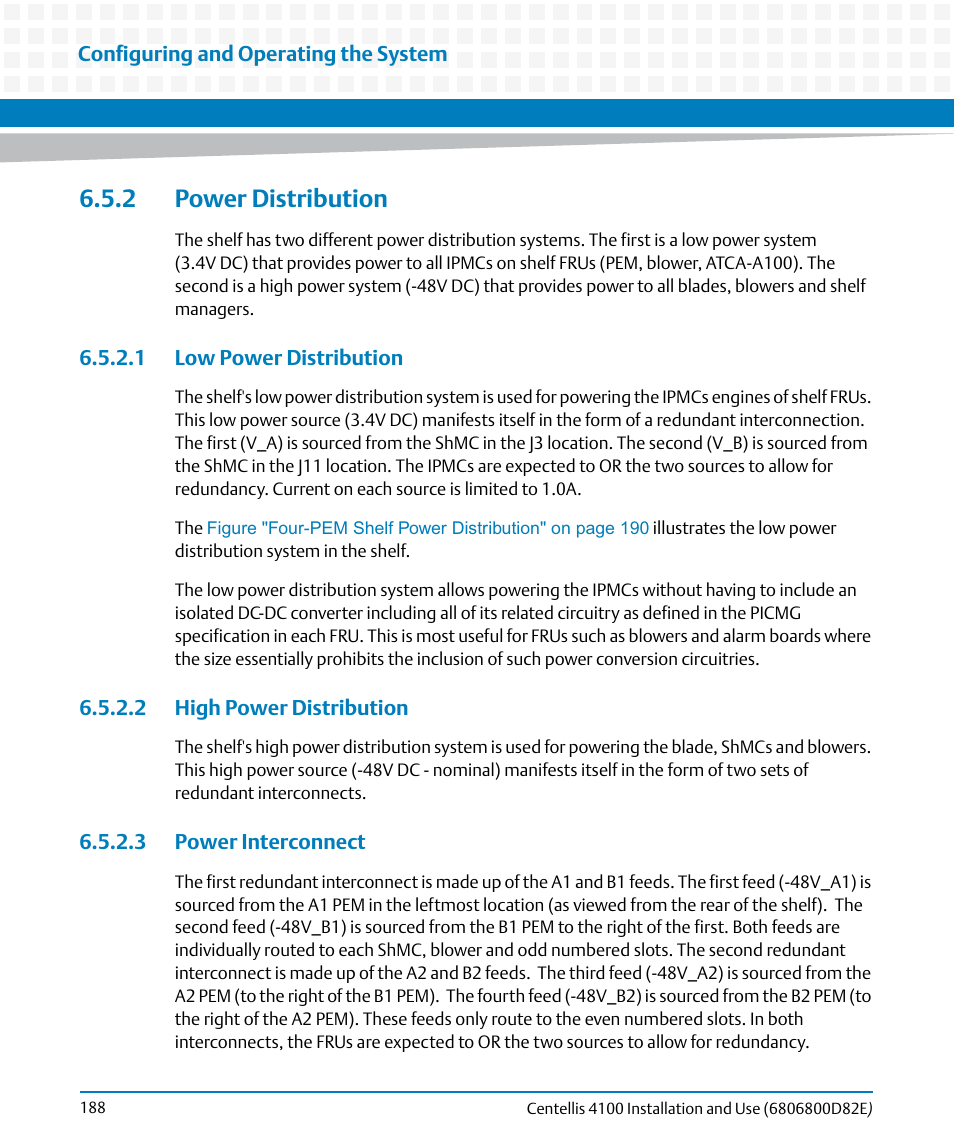 2 power distribution, 1 low power distribution, 2 high power distribution | 3 power interconnect | Artesyn Centellis 4100 Installation and Use (2015) User Manual | Page 186 / 208