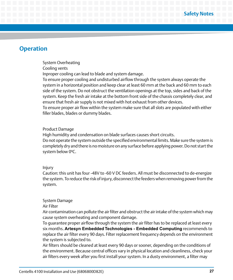 Operation | Artesyn Centellis 4100 Installation and Use (2015) User Manual | Page 25 / 208