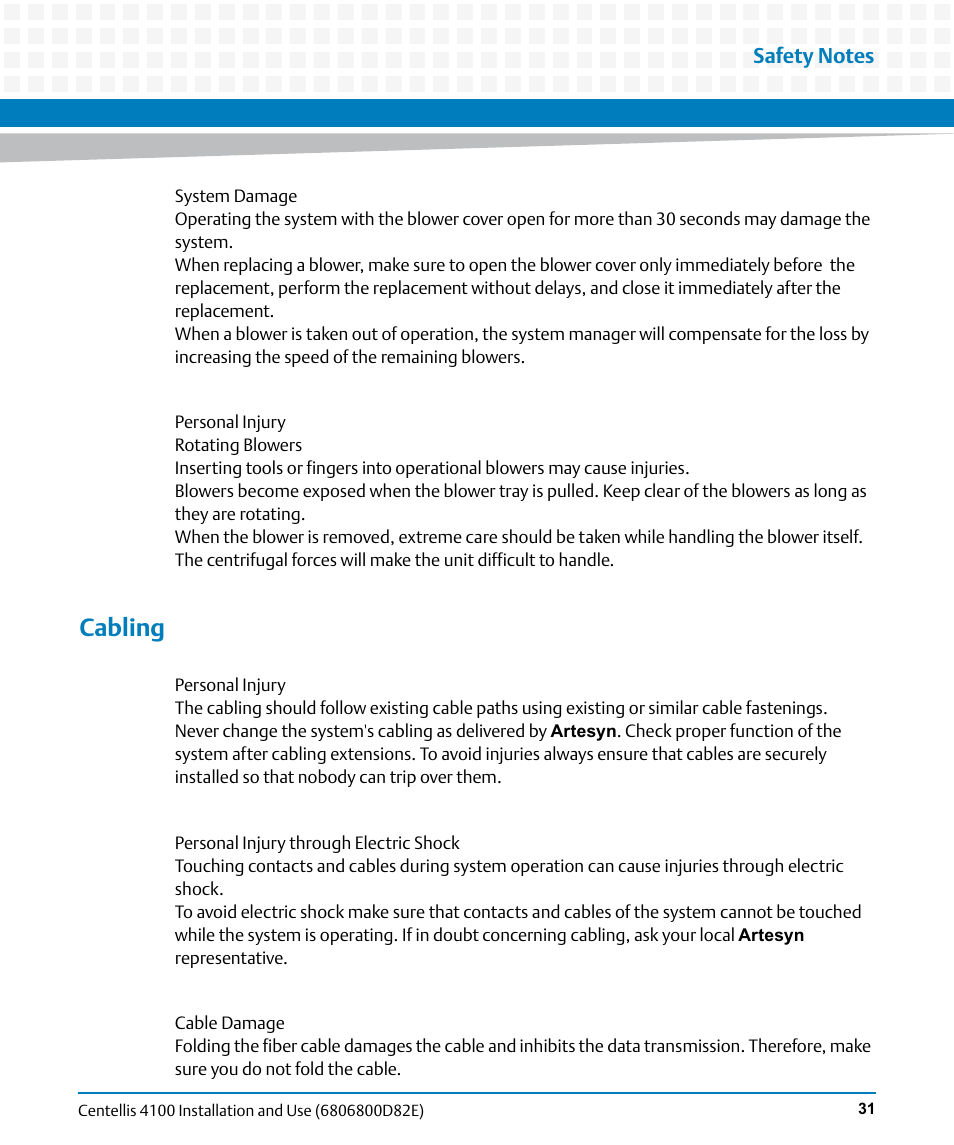 Cabling | Artesyn Centellis 4100 Installation and Use (2015) User Manual | Page 29 / 208