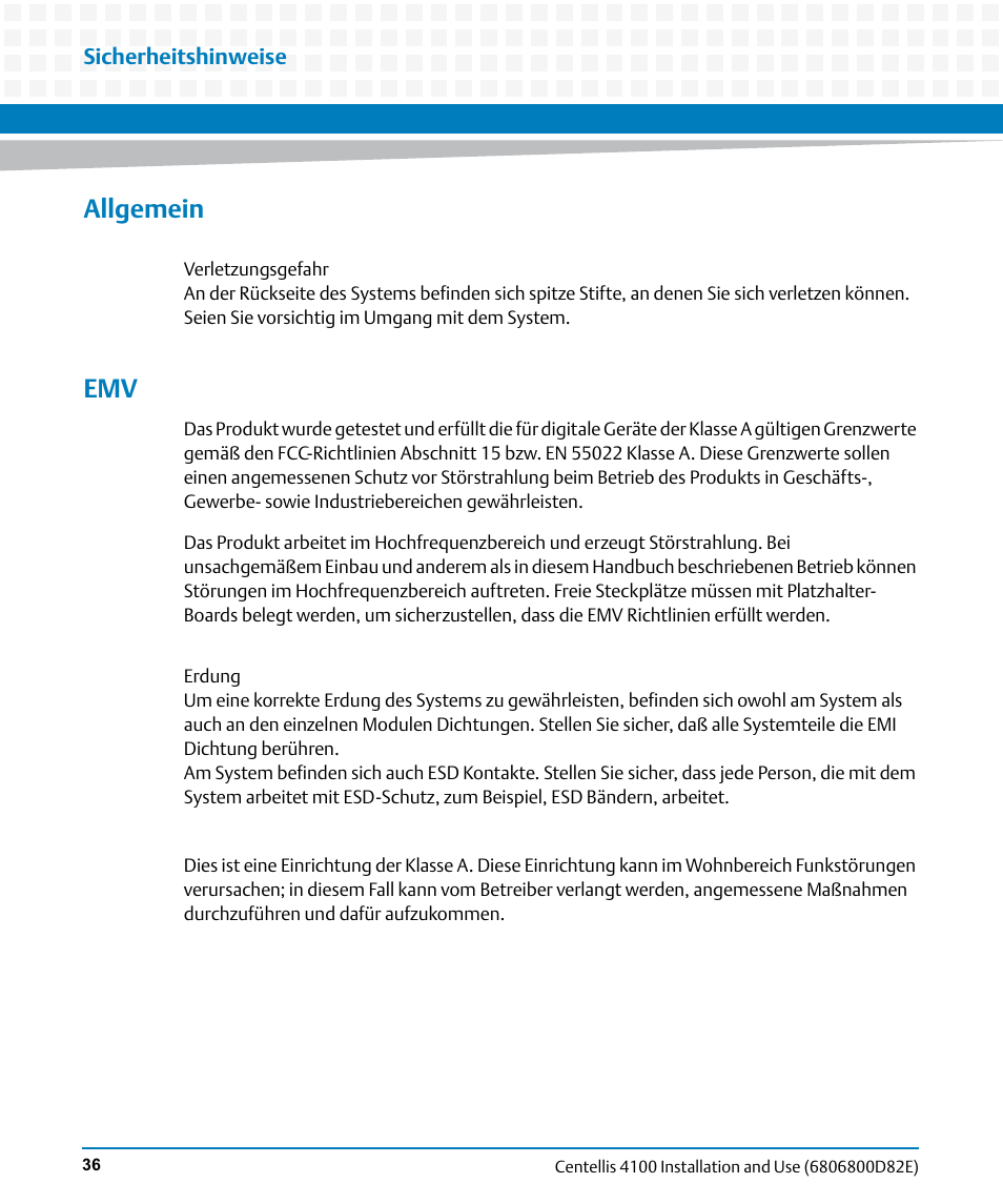 Allgemein | Artesyn Centellis 4100 Installation and Use (2015) User Manual | Page 34 / 208