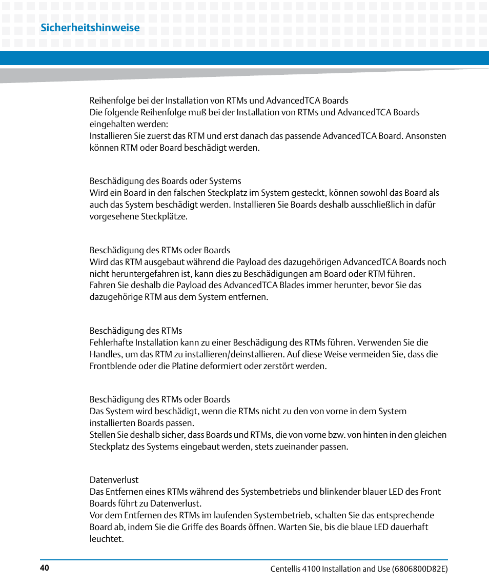 Sicherheitshinweise | Artesyn Centellis 4100 Installation and Use (2015) User Manual | Page 38 / 208