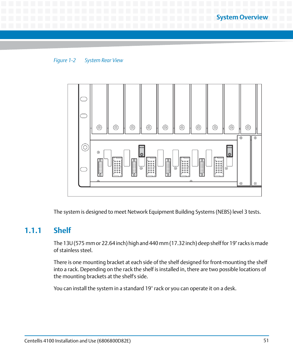 1 shelf, Figure 1-2, System rear view | Artesyn Centellis 4100 Installation and Use (2015) User Manual | Page 49 / 208