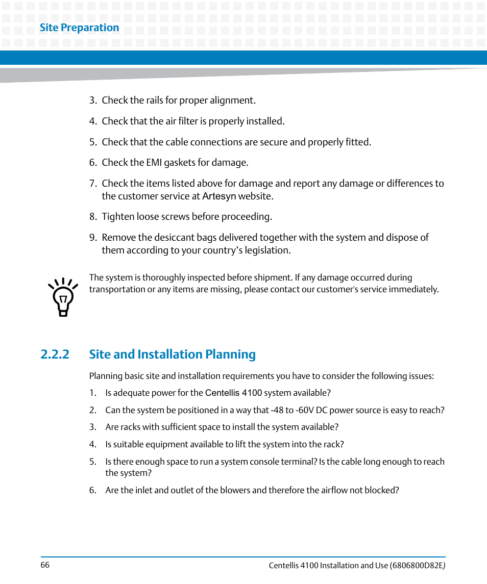 2 site and installation planning | Artesyn Centellis 4100 Installation and Use (2015) User Manual | Page 64 / 208