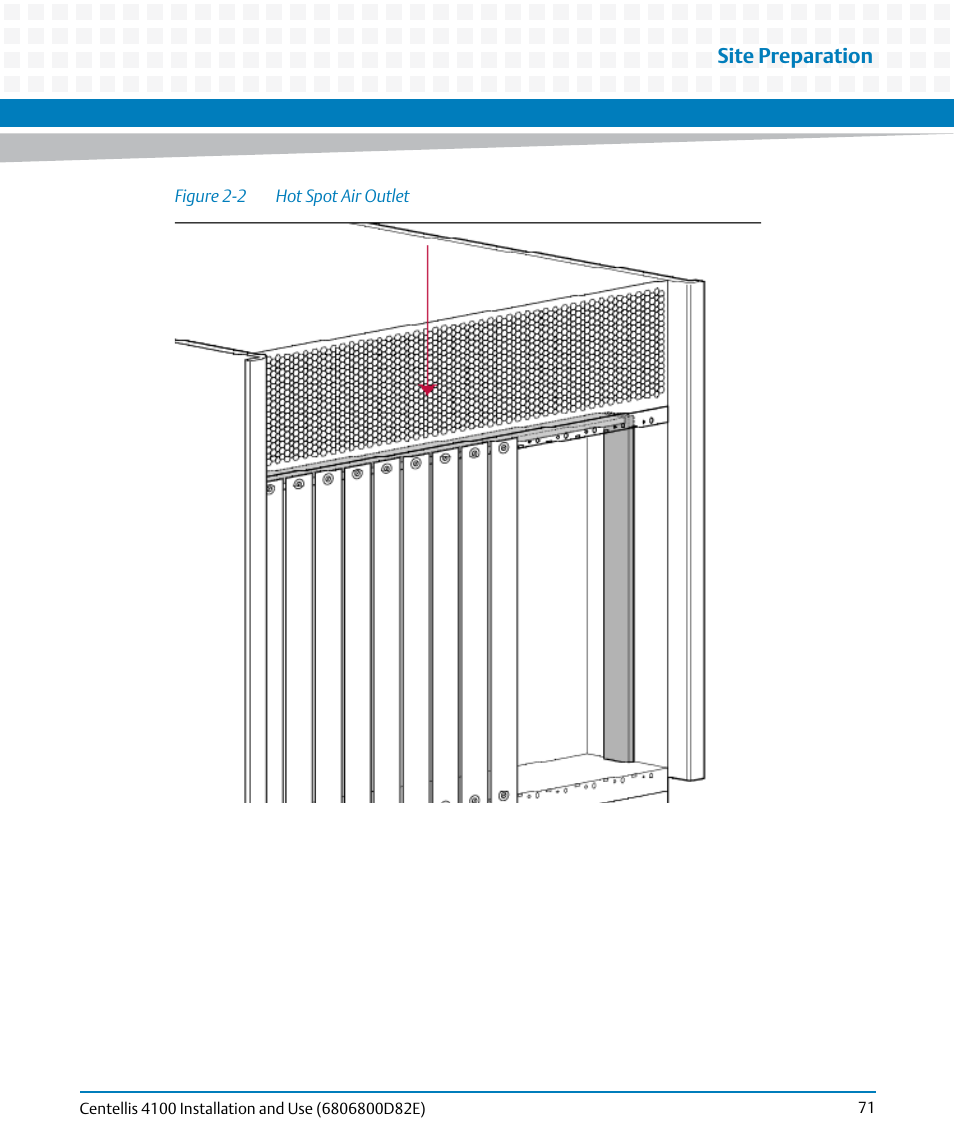 Figure 2-2, Hot spot air outlet, Figure "hot spot air | Site preparation | Artesyn Centellis 4100 Installation and Use (2015) User Manual | Page 69 / 208