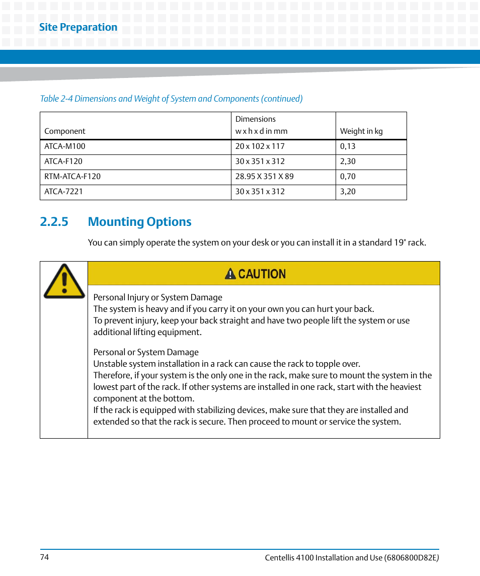 5 mounting options, Site preparation | Artesyn Centellis 4100 Installation and Use (2015) User Manual | Page 72 / 208