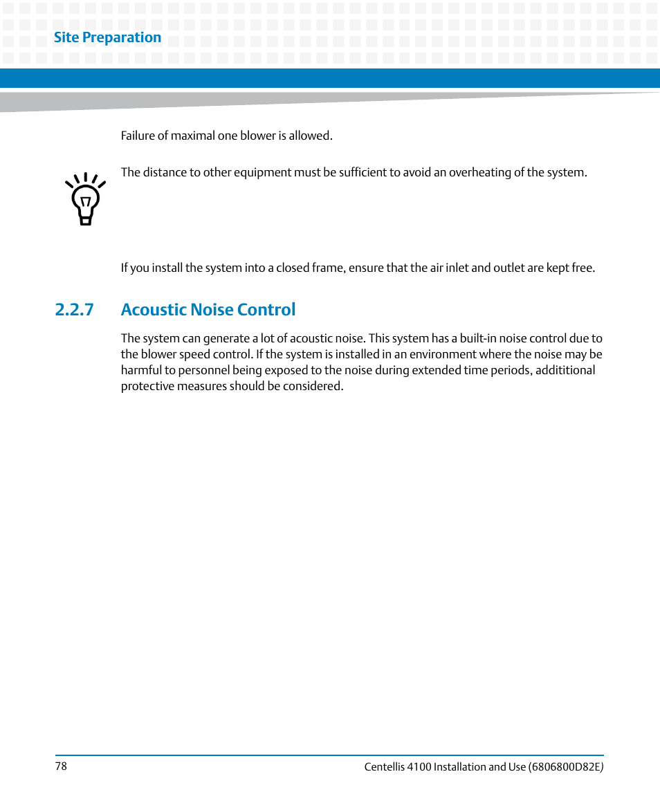 7 acoustic noise control | Artesyn Centellis 4100 Installation and Use (2015) User Manual | Page 76 / 208