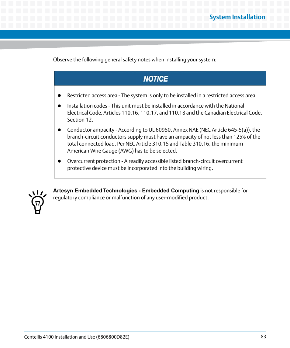 System installation | Artesyn Centellis 4100 Installation and Use (2015) User Manual | Page 81 / 208