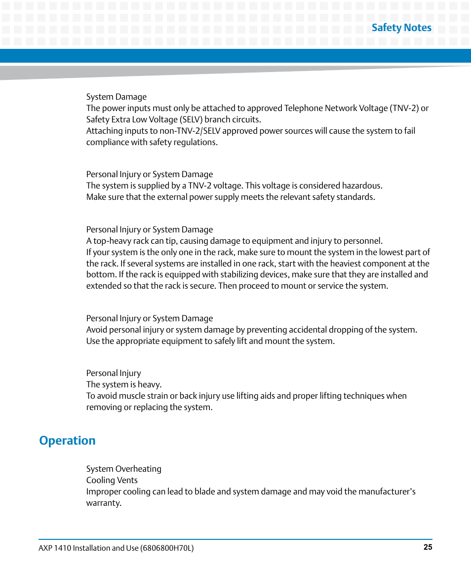 Operation | Artesyn Centellis 4410 (AXP-1410) Installation and Use (July 2014) User Manual | Page 25 / 202