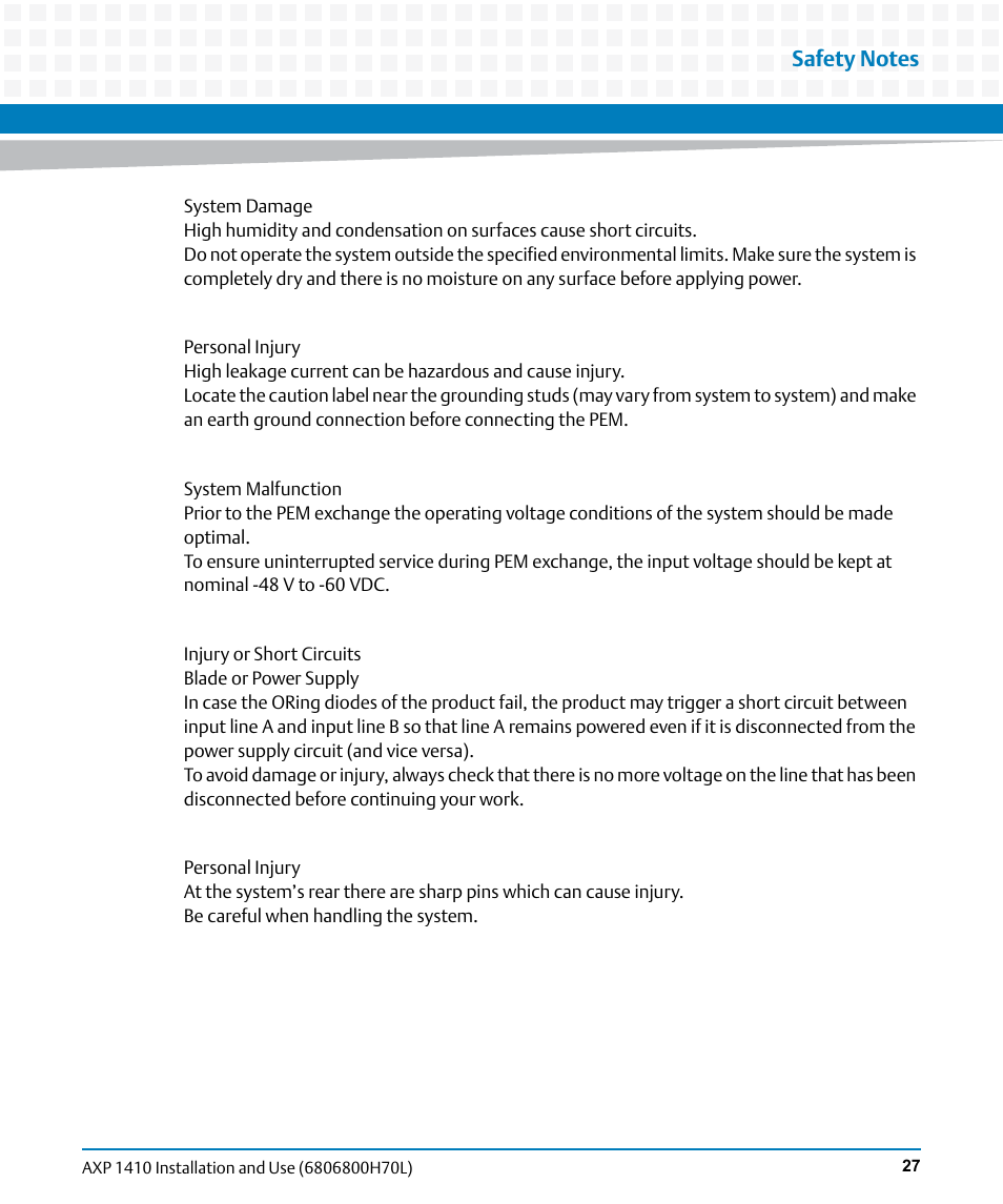Artesyn Centellis 4410 (AXP-1410) Installation and Use (July 2014) User Manual | Page 27 / 202