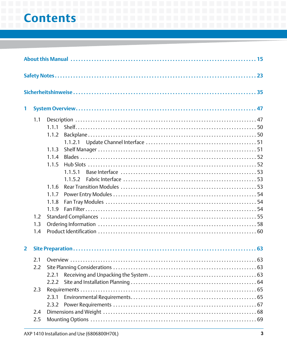 Artesyn Centellis 4410 (AXP-1410) Installation and Use (July 2014) User Manual | Page 3 / 202